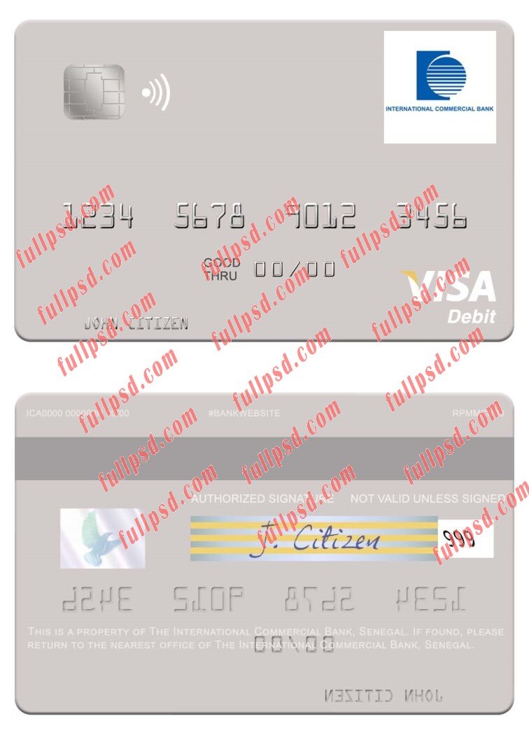 download Senegal The International Commercial Bank visa debit card psd template