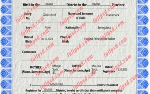 download Senegal Birth certificate PSD Template fully editable