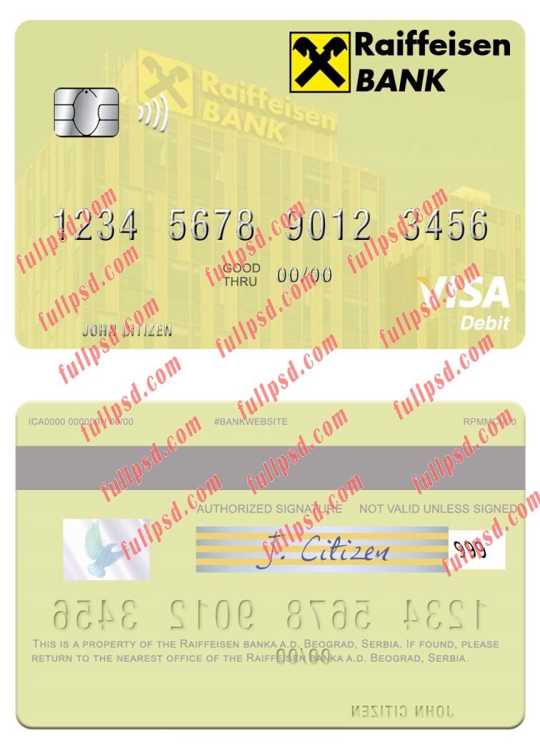 download Serbia Raiffeisen banka a.d. Beograd visa debit card psd template