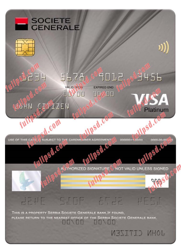download Serbia Societe Generale bank visa platinum card psd template