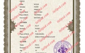 download Seychelles Birth certificate PSD Template fully editable