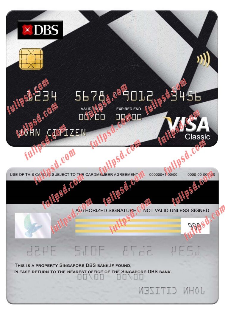 download Singapore DBS bank visa classic card psd template