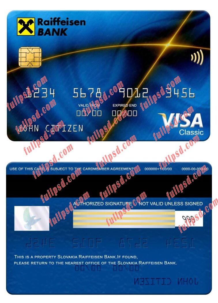 download Slovakia Raiffeisen Bank visa classic card psd template