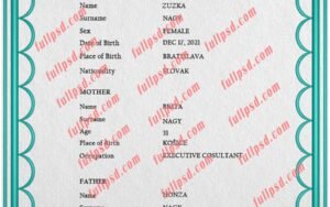 download Slovakia Birth certificate PSD Template fully editable