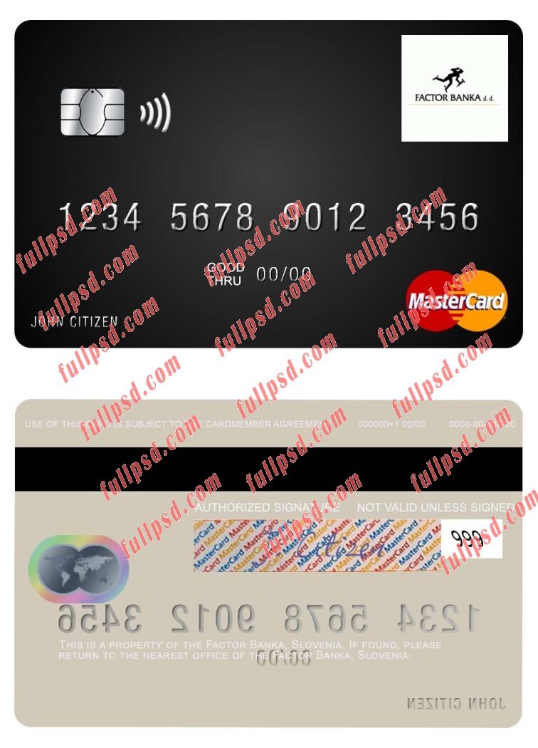 Slovenia Factor banka mastercard psd template