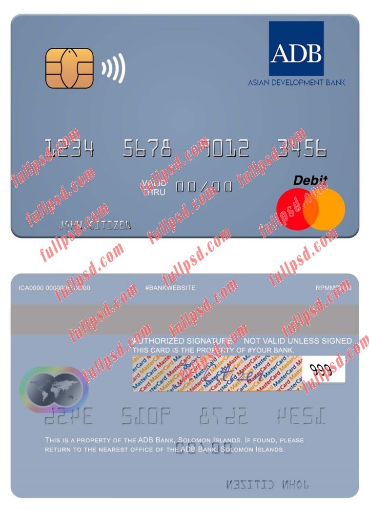 Solomon Islands ADB Bank mastercard psd template