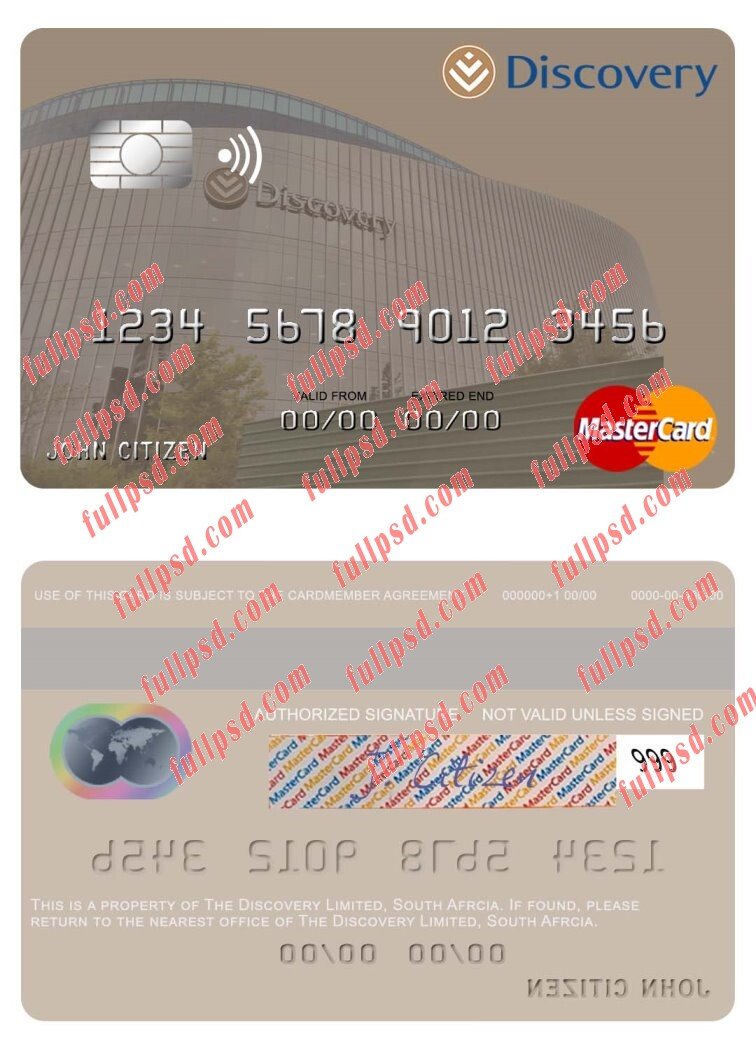 South Afrcia Discovery Limited mastercard psd template