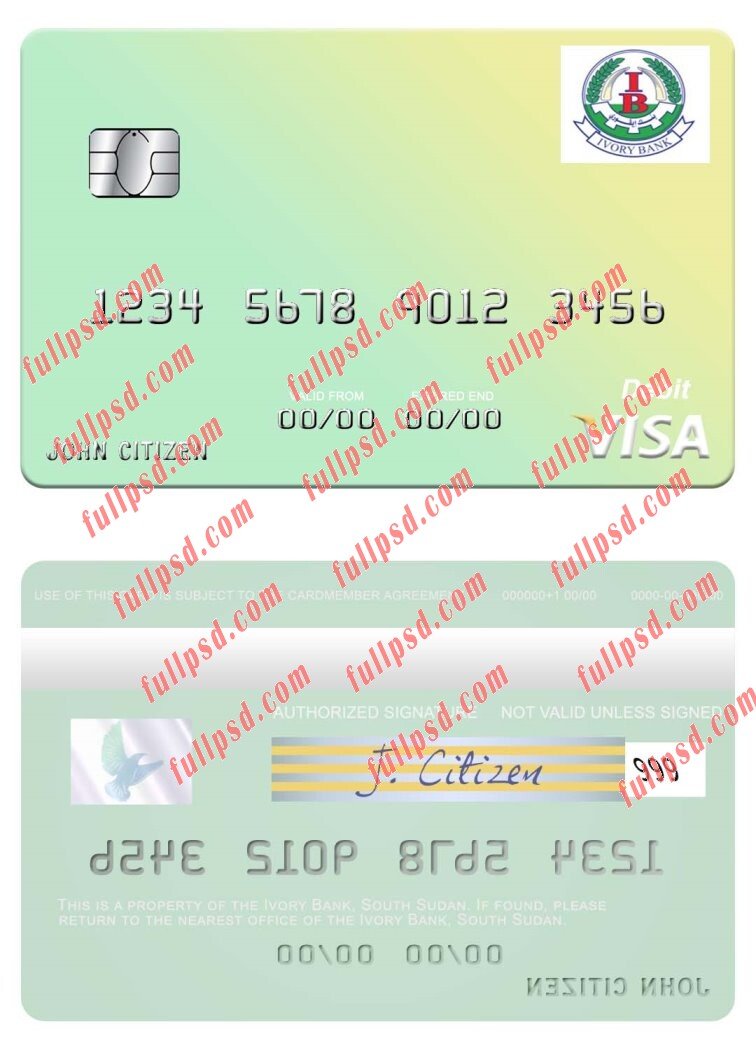 download South Sudan Ivory Bank visa debit card psd template