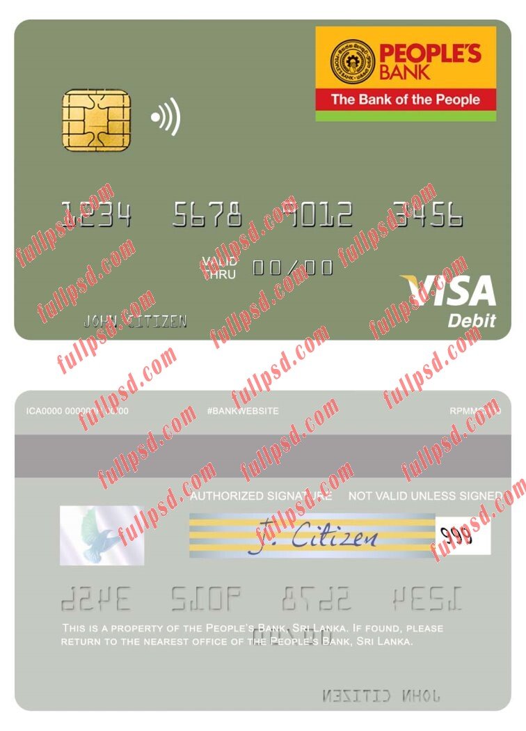 download Sri Lanka Peoples Bank visa debit card psd template