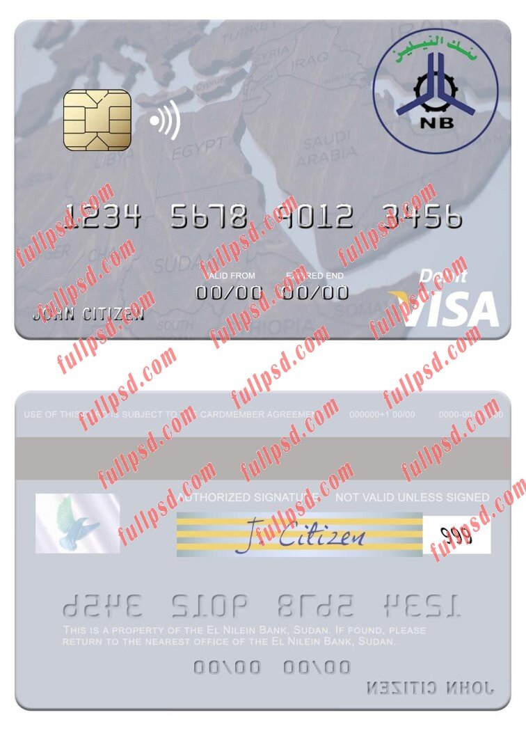 download Sudan El Nilein Bank visa debit card psd template