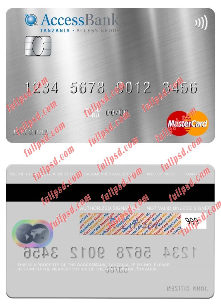 Tanzania AccessBank mastercard psd template