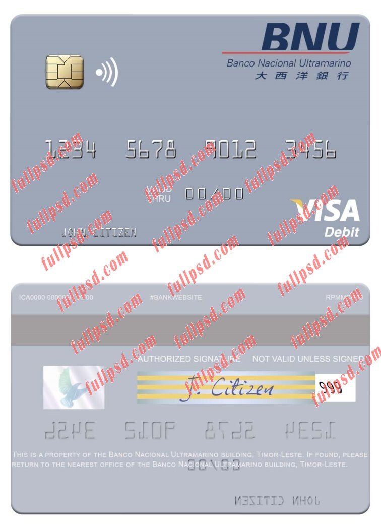 download Timor Leste Banco Nacional de Comercio de Timor Leste visa debit card psd template