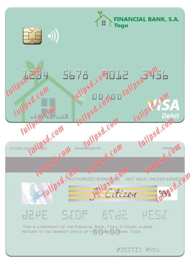 download Togo Financial Bank visa debit card psd template