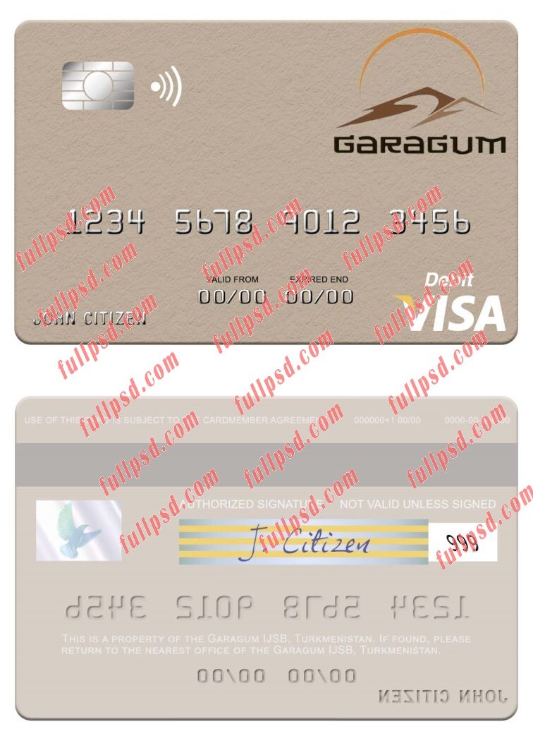 download Turkmenistan Garagum IJSB visa debit card psd template