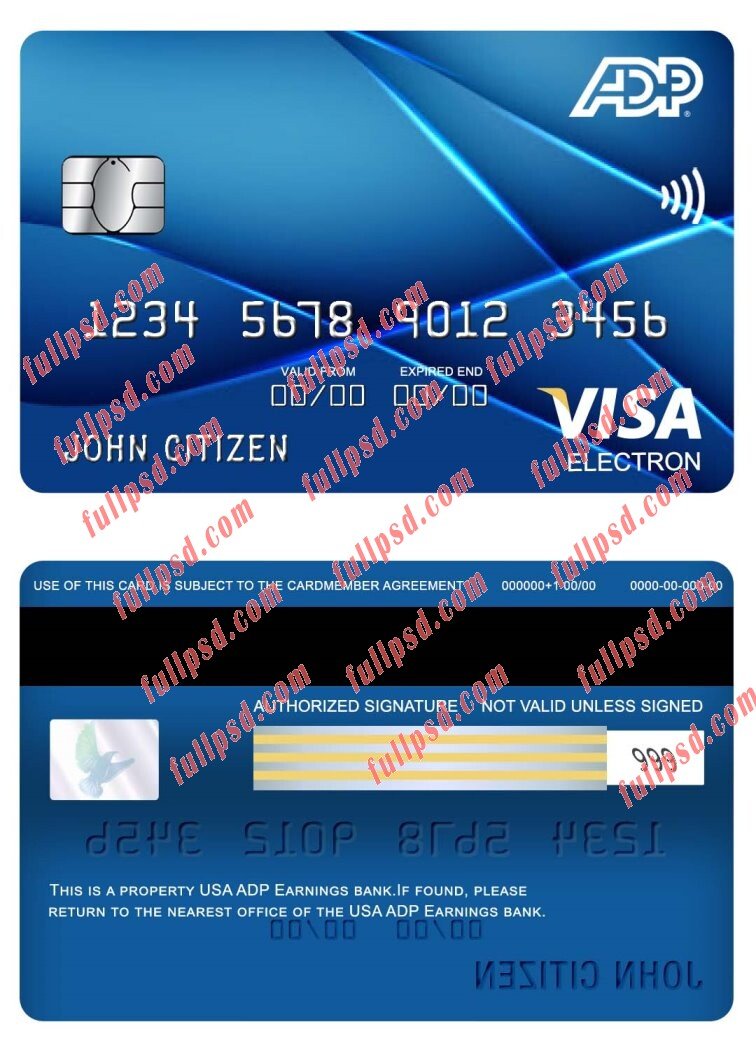 download USA ADP Earnings bank visa electron card psd template