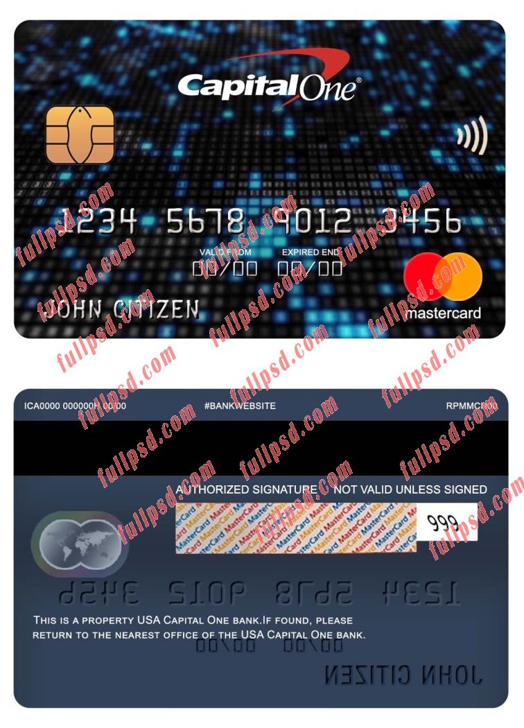 USA Capital One bank mastercard psd template