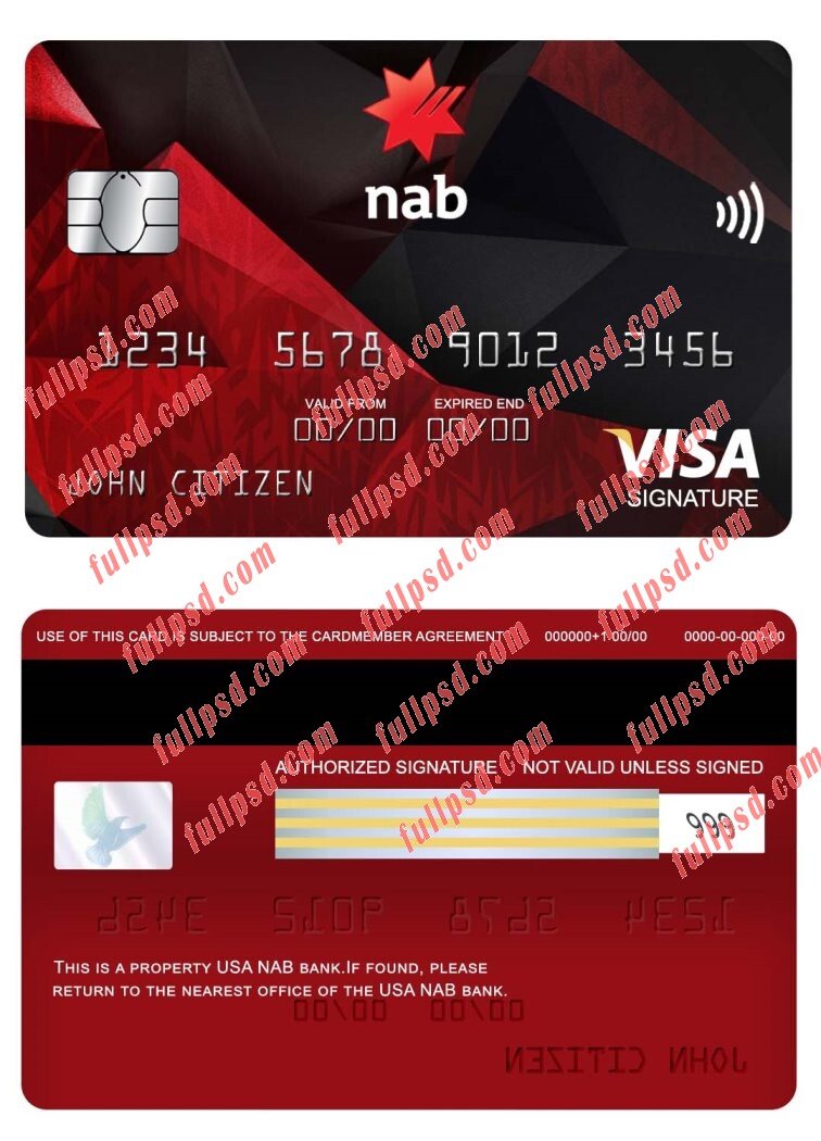 download USA NAB bank visa signature card psd template