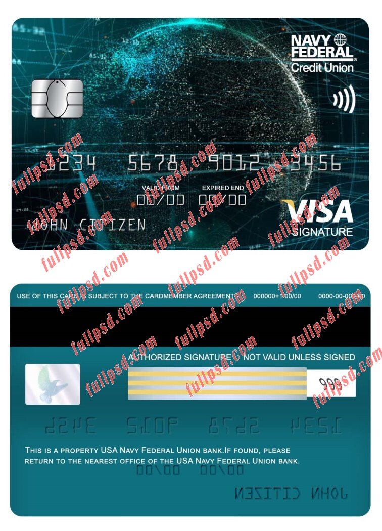 download USA Navy Federal Union bank visa signature card psd template