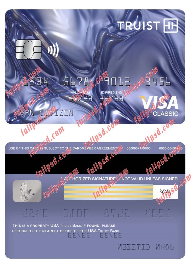 download USA Truist Bank visa classic card psd template
