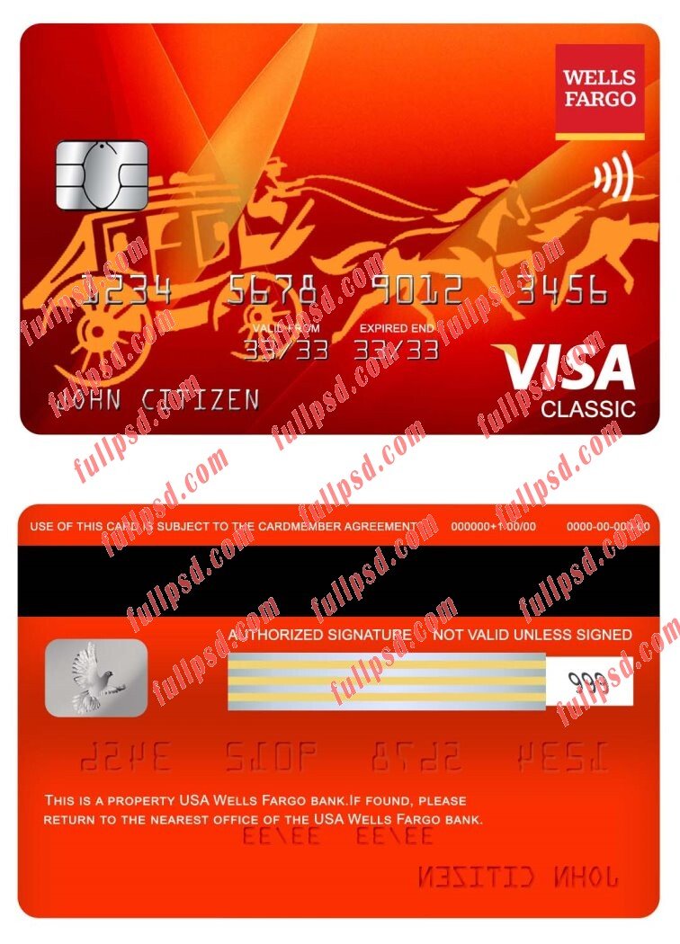 download USA Wells Fargo bank visa classic card psd template