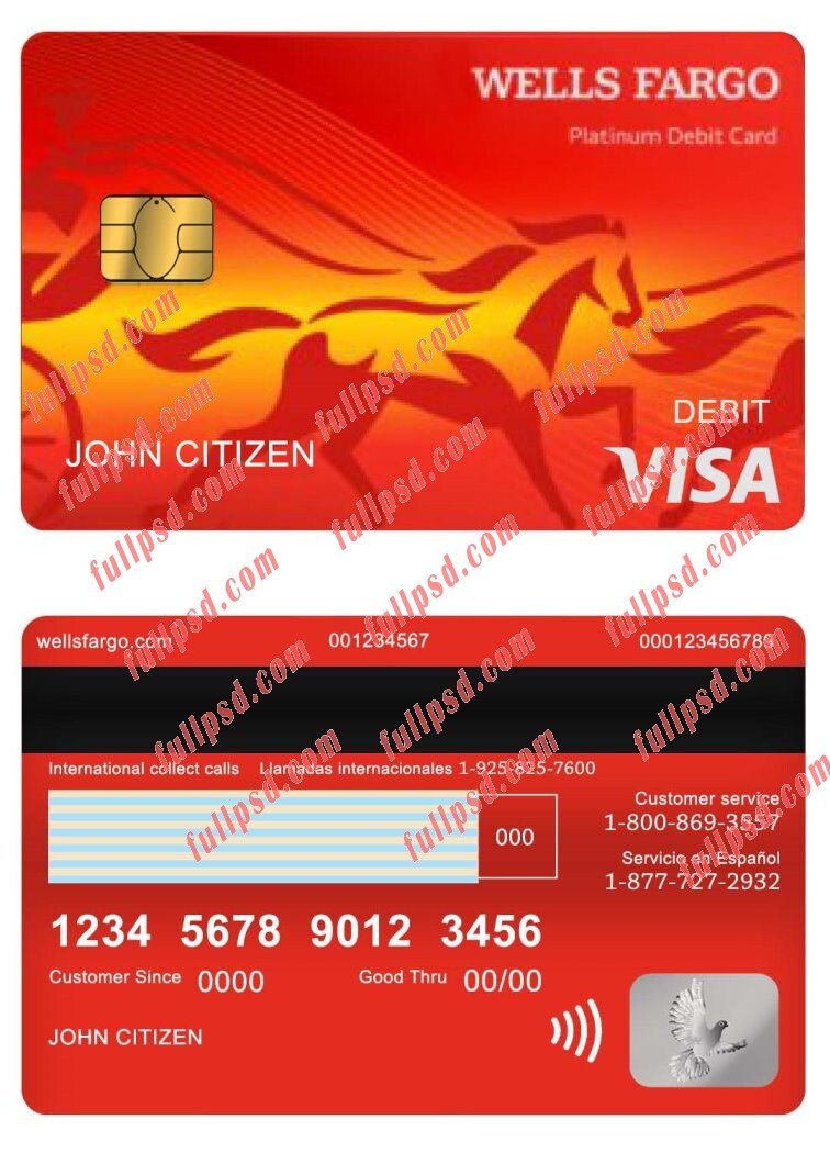 download USA Wells Fargo bank visa debit card V2 psd template