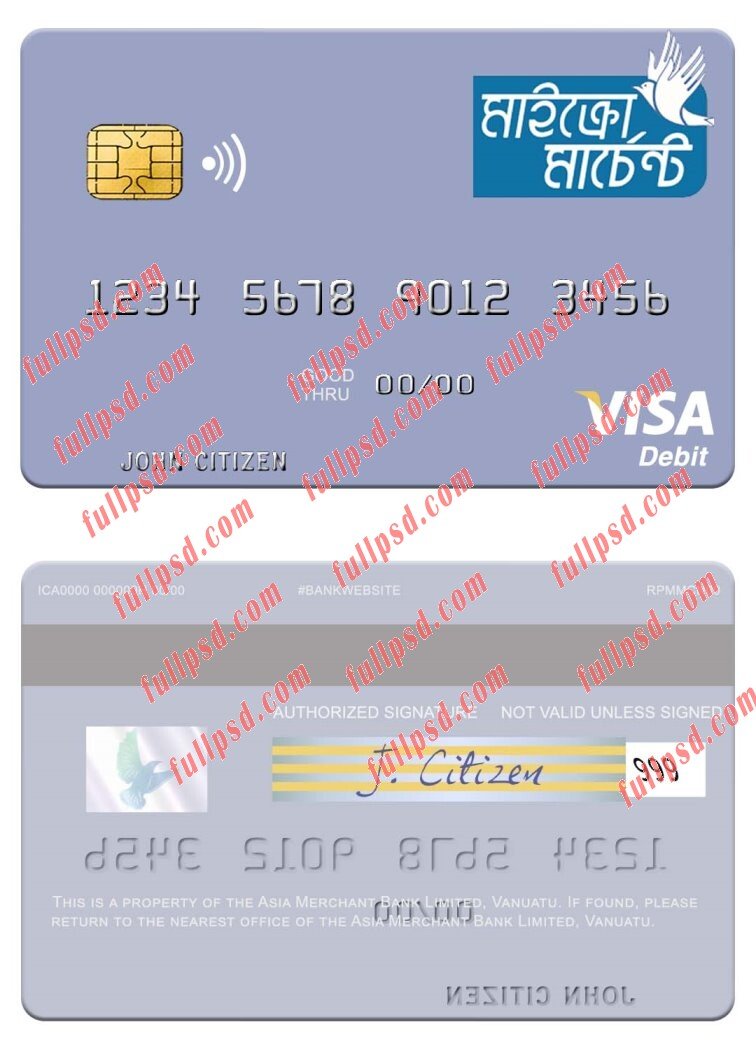 download Vanuatu Asia Merchant Bank Limited visa debit card psd template