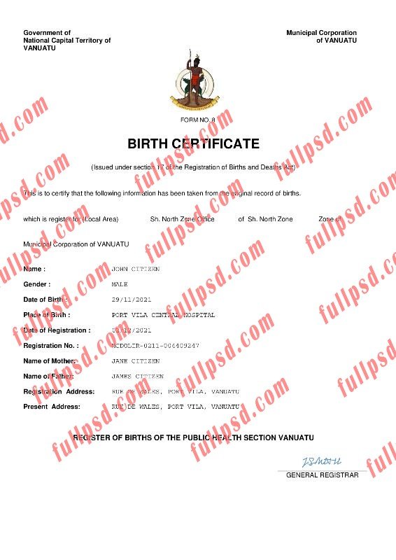 download Vanuatu Birth certificate pdf and word template