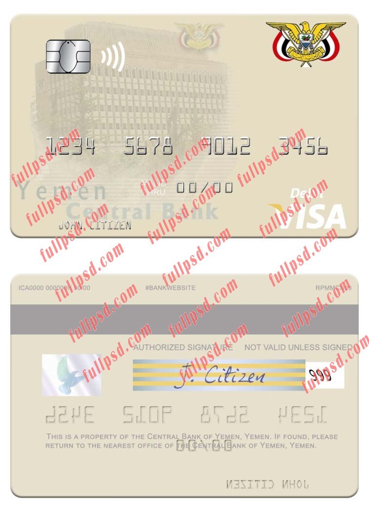 download Yemen Central Bank of Yemen visa debit card psd template