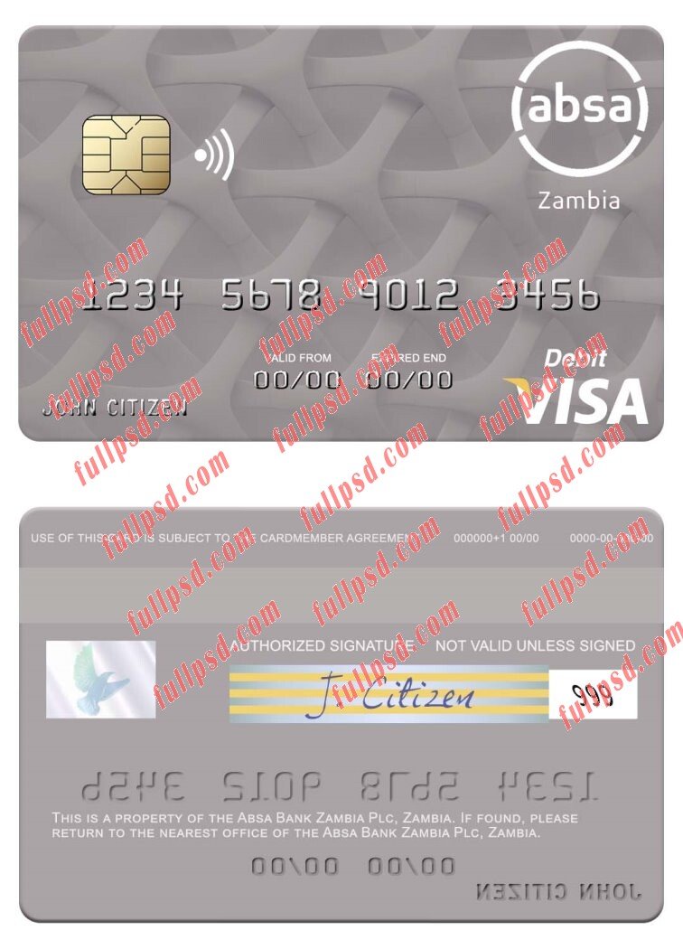download Zambia Absa Bank Zambia Plc visa debit card psd template