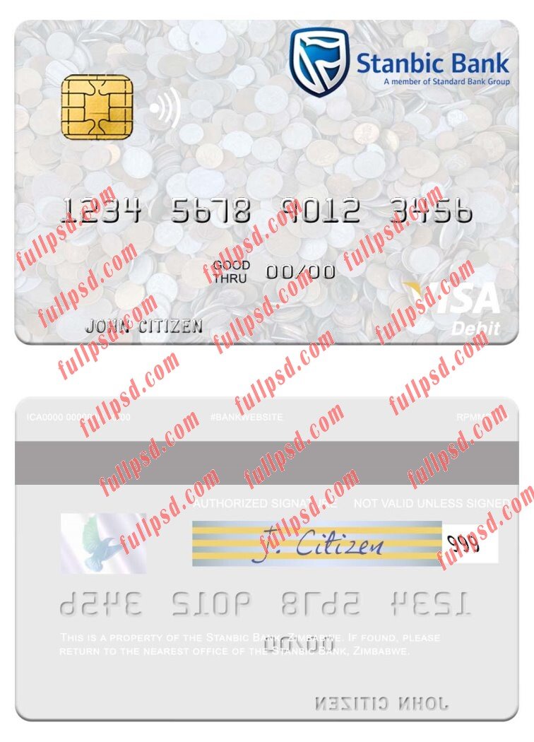 download Zimbabwe Stanbic Bank visa debit card psd template