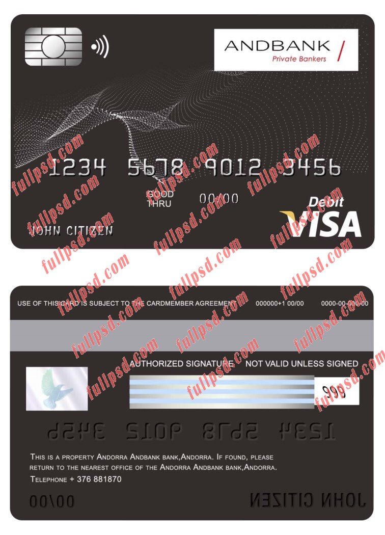 download andorra andbank bank visa card psd template