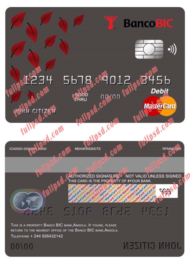 Angola banco BIC bank mastercard psd template