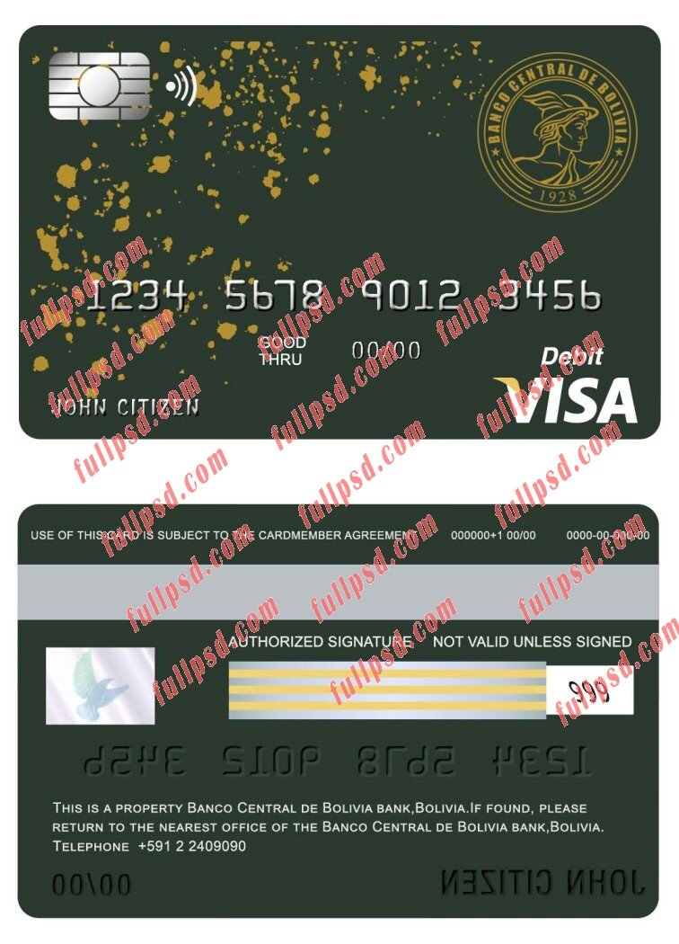 download bolivia banco central de bank visa card psd template