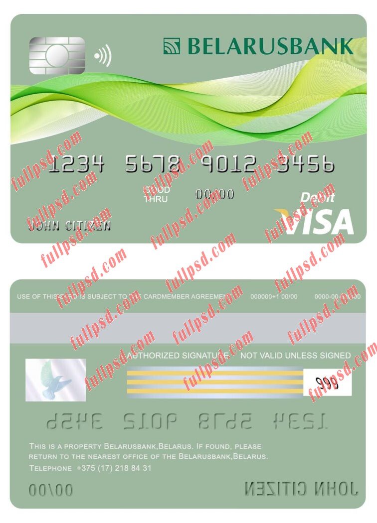 download belarusbank belarus visa card psd template