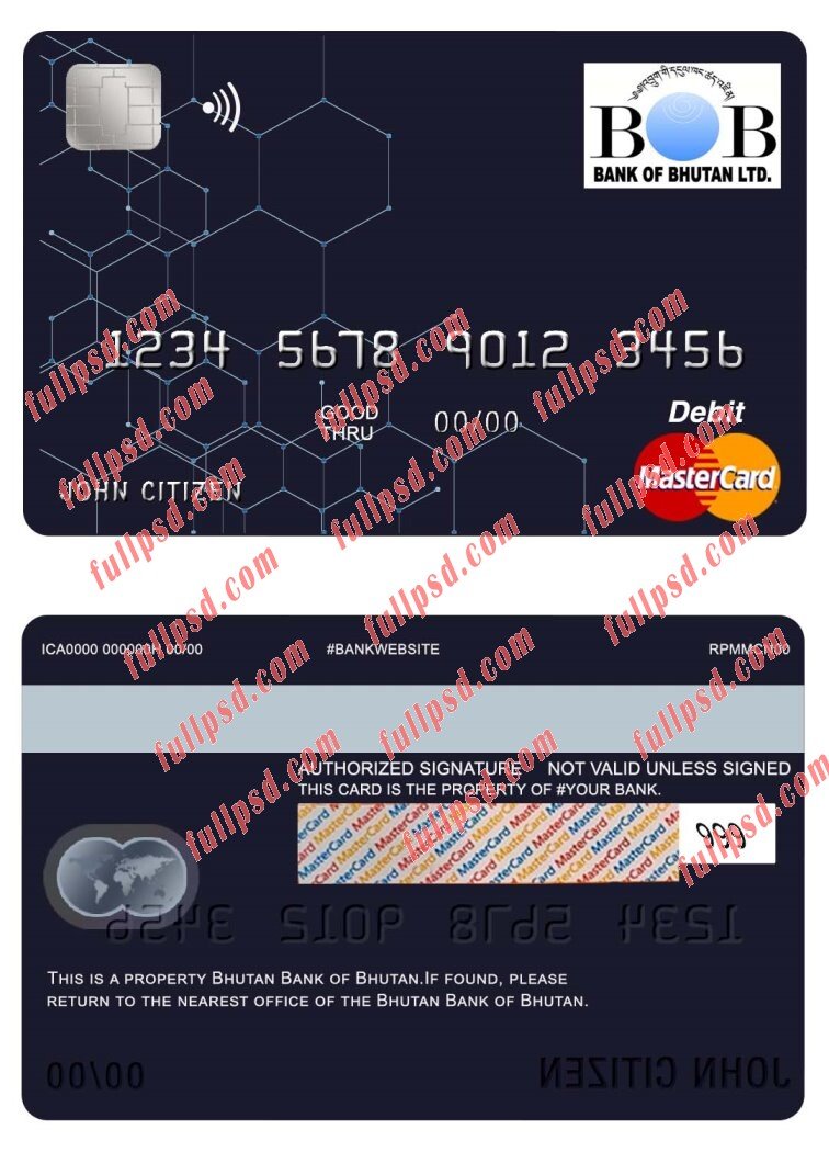 bhutan bank bhutan mastercard psd template