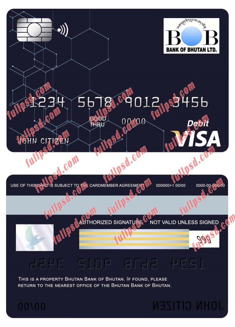 download bhutan bank bhutan visa card psd template