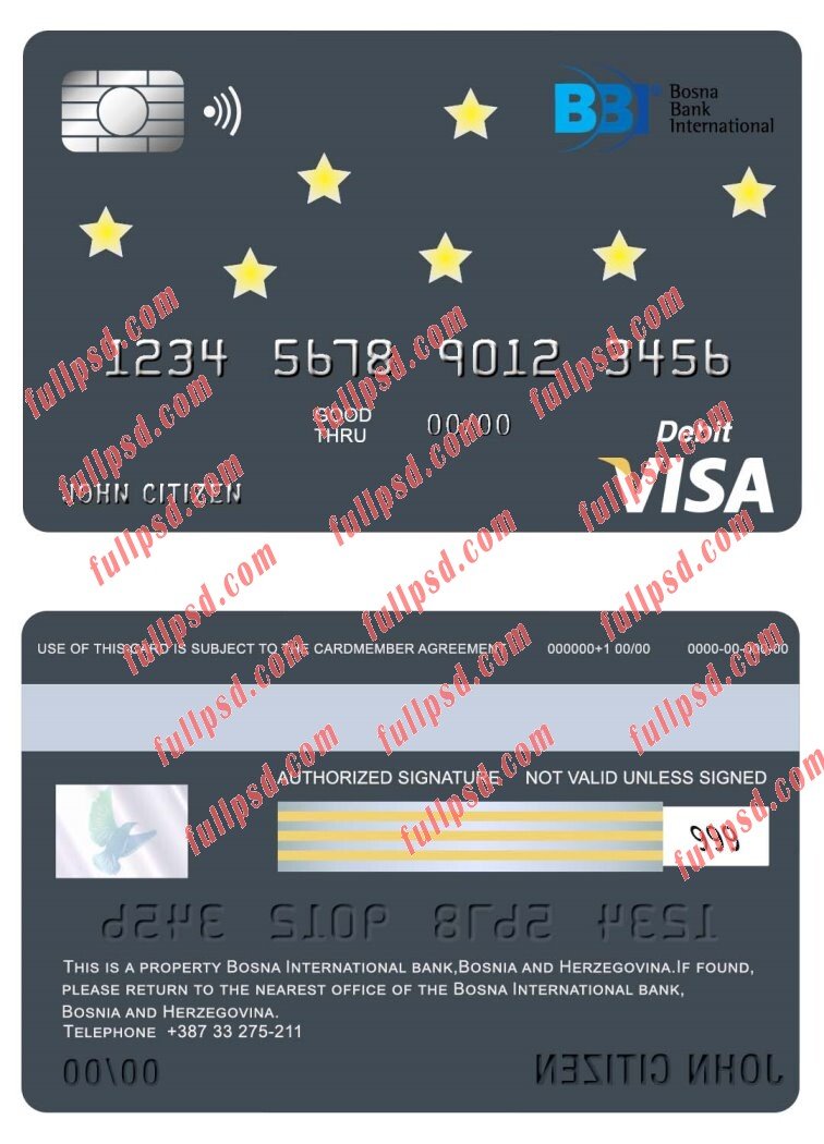 download bosnia and herzegovina bosna International bank visa card psd template