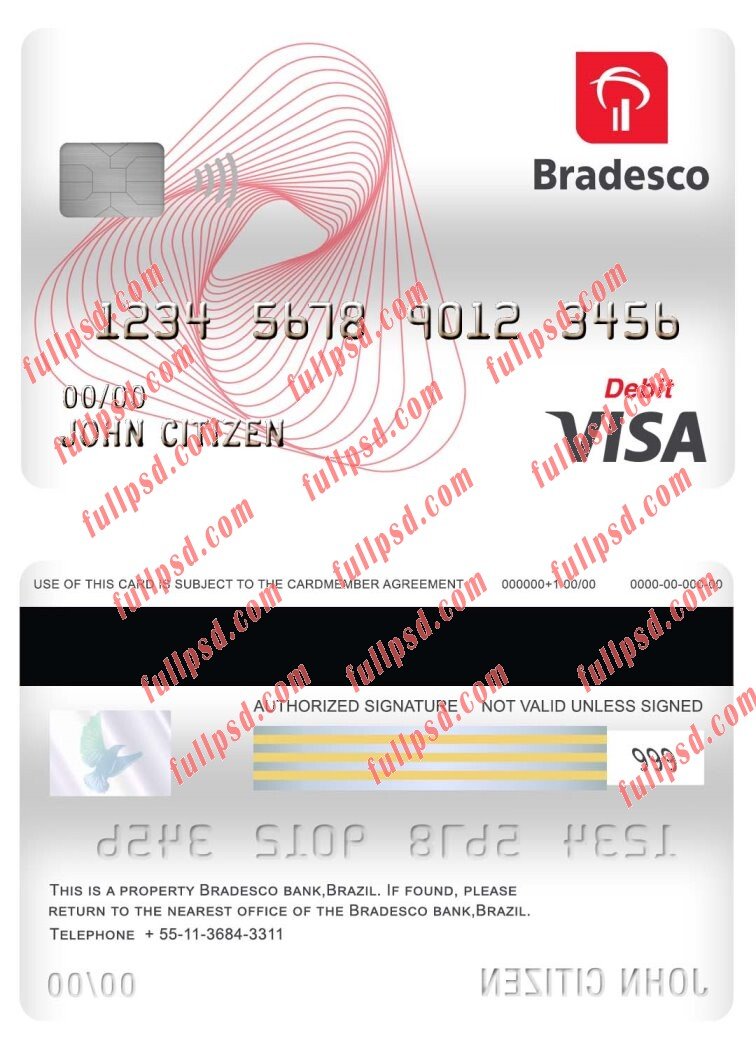 download Brazil bradesco bank visa debit card psd template