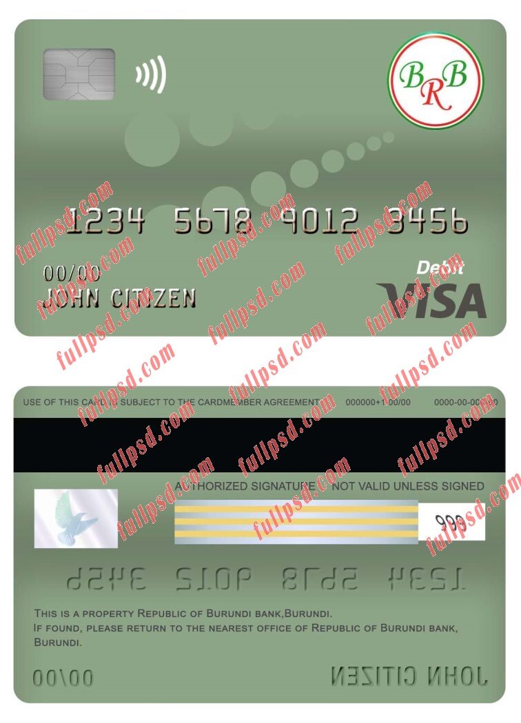 download burundi bank of the republic of burundi visa debit card psd template