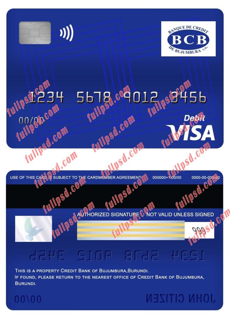 download burundi credit bank of bujumbura visa debit card psd template