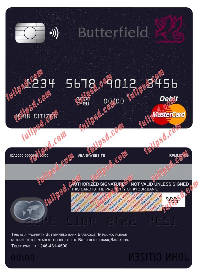 barbados butterfield bank mastercard psd template