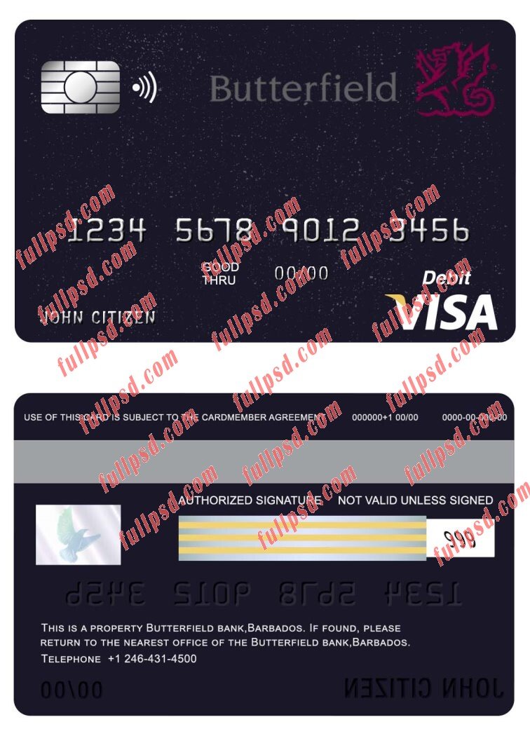 download barbados butterfield bank visa card psd template