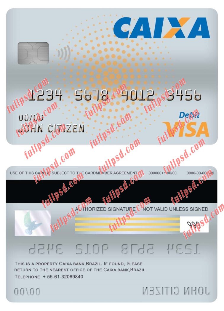 download Brazil caixa brasil bank visa debit card psd template