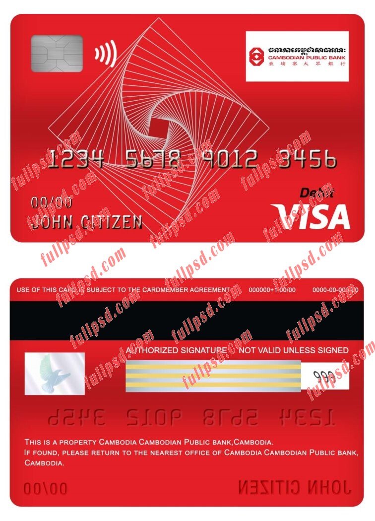 download cambodia cambodian public bank visa debit card psd template