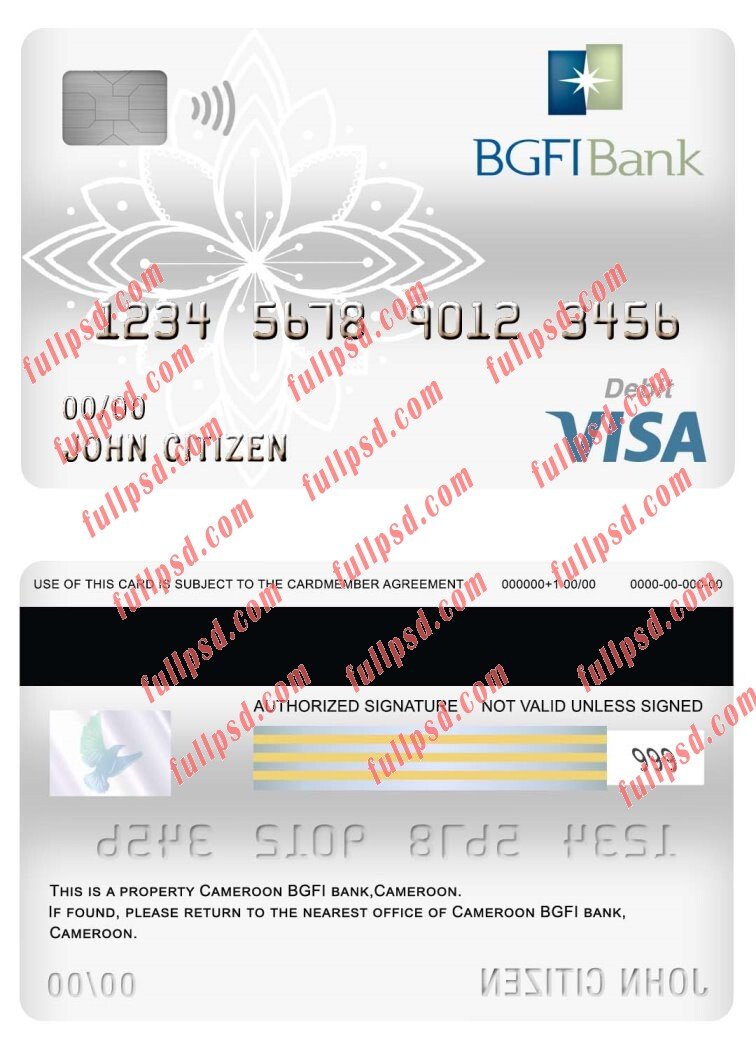 download cameroon bgfi bank visa debit card psd template