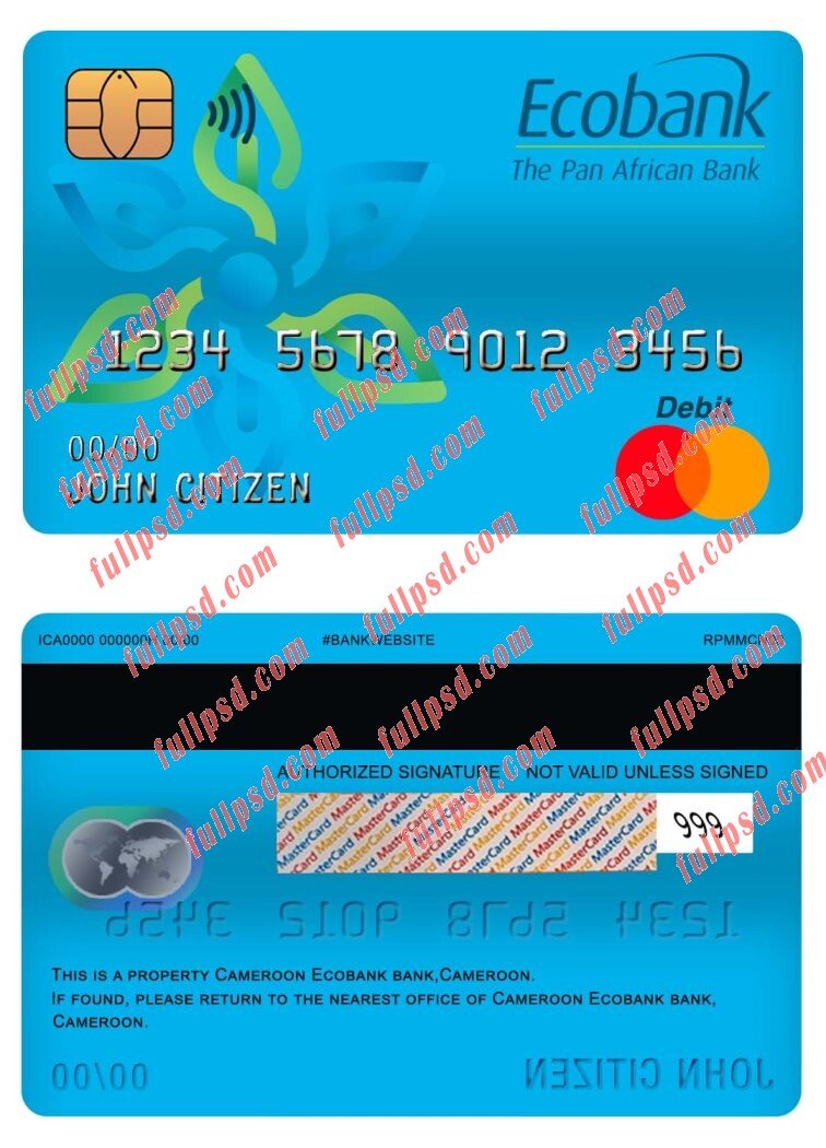 cameroon ecobank bank master debit card psd template