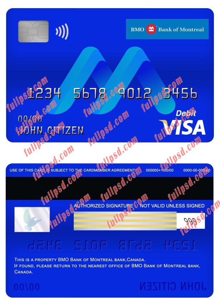 download canada bmo bank of montreal bank visa debit card psd template