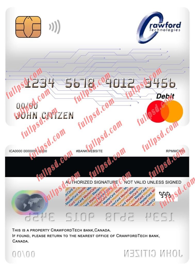 canada crawfordtech bank master debit card psd template