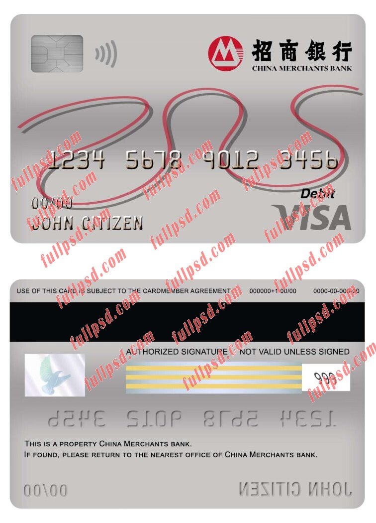 download china merchants bank visa debit card psd template