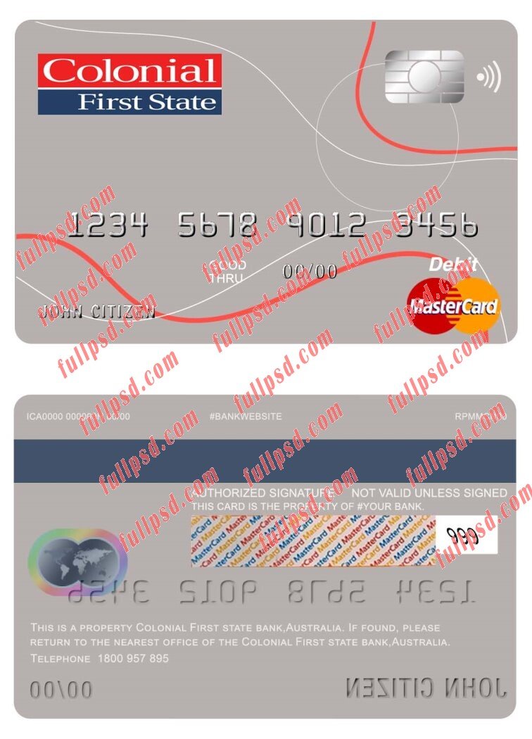 australia colonial first state bank mastercard psd template